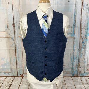 Artno Mens Blue Plaid Suit Vest Mens Size L Casual Business